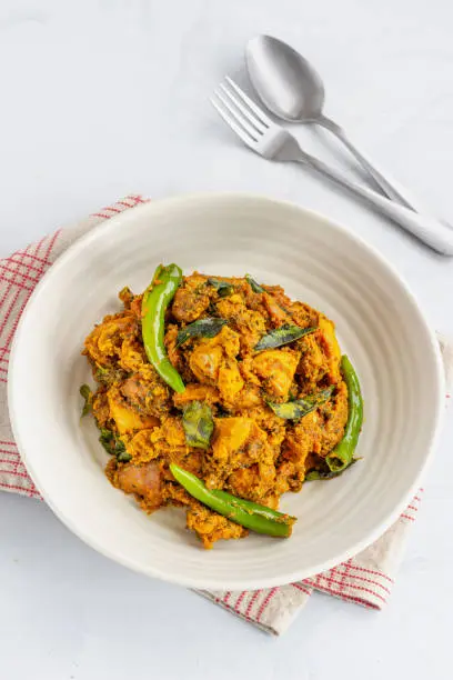 Vertical Directly ABove Photo of Indian Spiced Stir-Fried Chicken