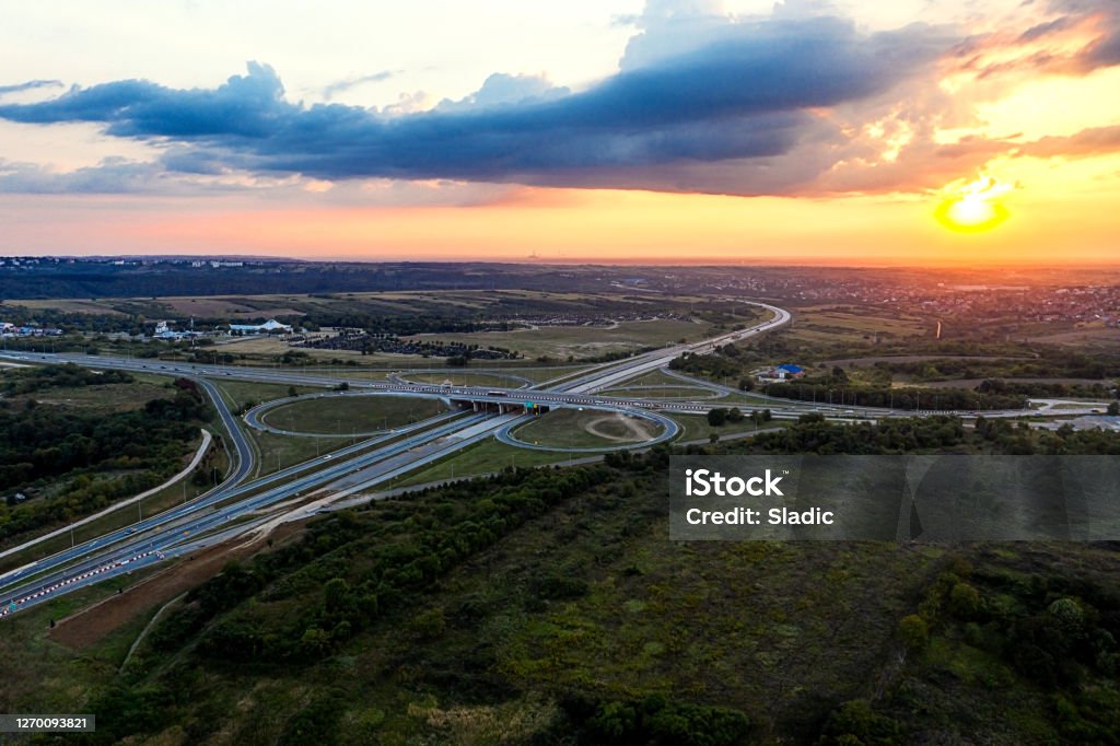 Aerial view of traffic loop Traffic loop directly above.Drone photography. Ring - Jewelry Stock Photo
