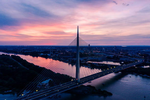istock Modern bridge on the river Sava at the night,Belgrade 1270093868