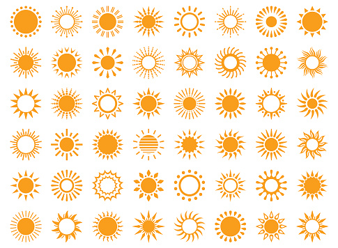 Set of sun icons on a white background