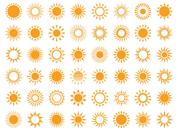 Sun Set of sun icons on a white background circle clipart stock illustrations