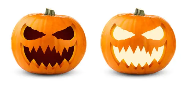 Photo of Halloween pumpkins isolated on white