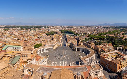 Scenic panorama of Rome seen from the terrace of the Altare della Patria (Altar of the Fatherland or Vittoriano), Rome, Italy
