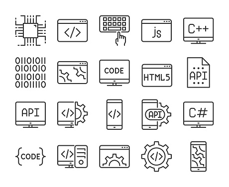 Programming icon. Development and Programming line icons set. Editable stroke