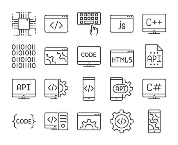 Vector illustration of Programming icon. Development and Programming line icons set. Editable stroke.