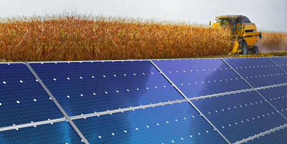 Renewable energy, modern solar panels and agriculture