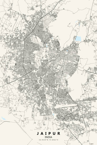 Jaipur, India Vector Map Poster Style Topographic / Road map of Jaipur, Rajasthan, India. Original map data is open data via © OpenStreetMap contributors. All Maps are layered and easy to edit. Roads are editable stroke. royal albert hall stock illustrations