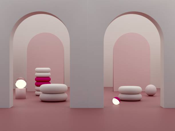 istock 3d scene with podium, arch  and abstract background. 1270099723