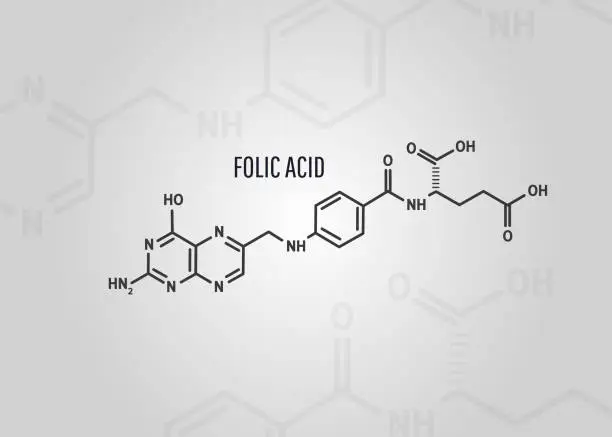 Vector illustration of Folic acid or vitamin B9 chemical formula.Vector illustration