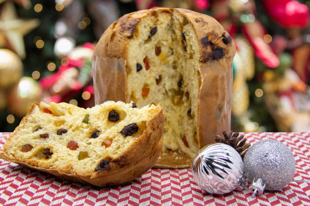 istock Fruit panettone, typical Christmas dessert. Christmas background. 1270101116