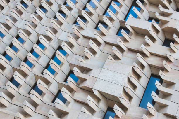 istock Modern design architecture building facade made of stone and glass 1270101272