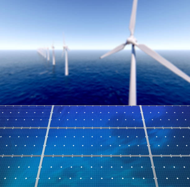istock Renewable energy, modern solar panels and wind turbines 1270103154
