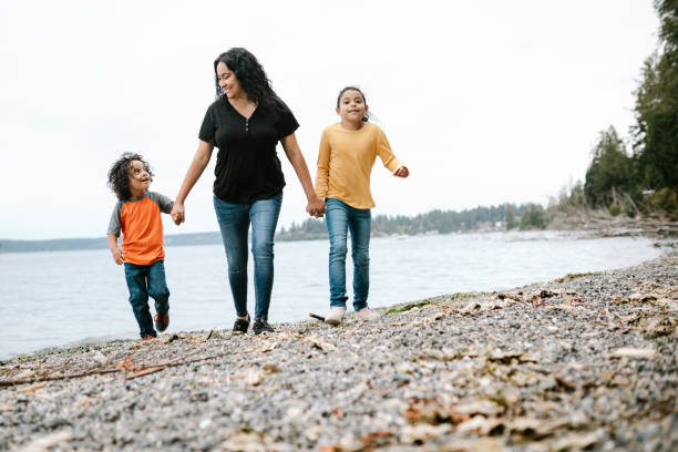 Family Playing Together on Pacific Northwest Beach