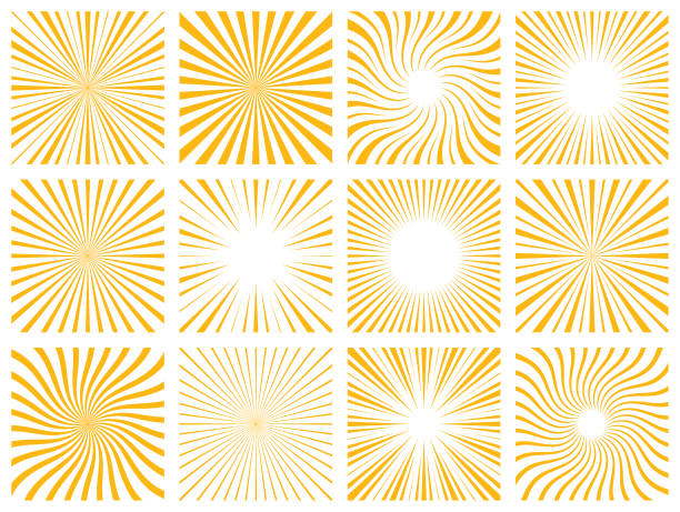 Sunbeams Set of abstract sunburst pattern. Vector square backgrounds light beam illustrations stock illustrations