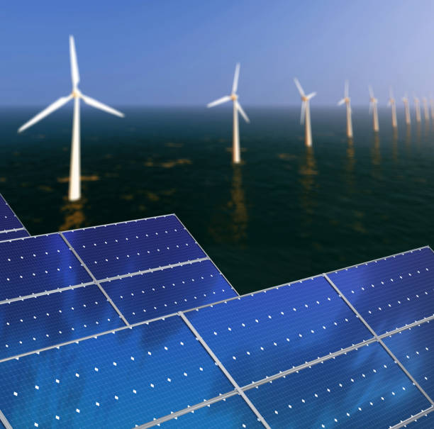 istock Renewable energy, modern solar panels and wind turbines 1270105817