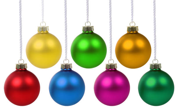 istock Christmas balls baubles decoration hanging isolated on white 1270107065