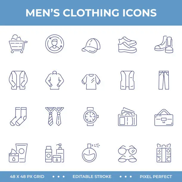 Vector illustration of Men's Clothing Vector Line Icons