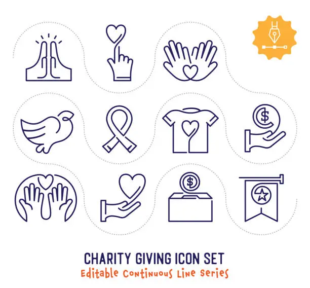 Vector illustration of Charity Giving Editable Continuous Line Icon Pack