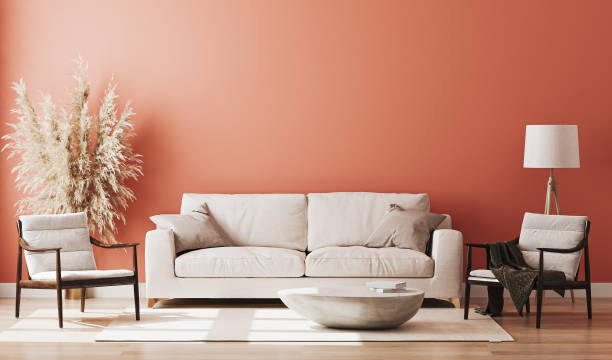 istock Red room interior, living room interior mockup, empty red wall, 3d rendering 1270119613