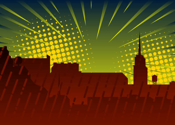istock Cartoon Night in the City with tall buildings. 1270120086