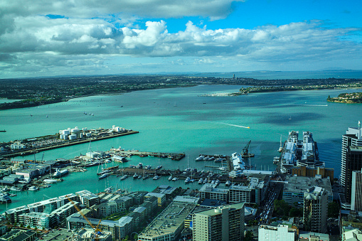 High angle view to the Auckland harbor, North Island, New Zealand