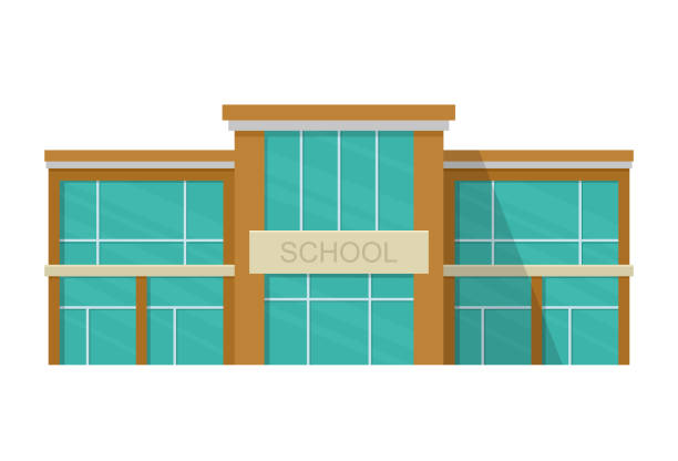istock School building facade with big glass windows. Public educational institution. 1270122027