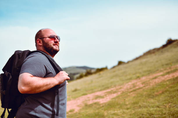 Balding Male Enjoying Mountain Hill Walking