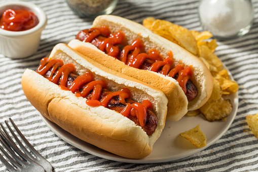 American Hot Dog with Ketchup with Potato Chips