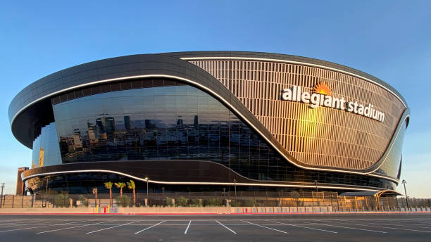 Allegiant Stadium Exterior, Home of the Las Vegas Raiders Las Vegas, NV - August 31, 2020: General exterior views of the 65,000 seat Allegiant Stadium, It serves as the home field of the National Football League Las Vegas Raiders. las vegas photos stock pictures, royalty-free photos & images