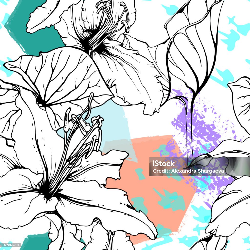 花の幾何学的なプリントトロピカルジャングルリーフブラシ - イラスト素材...