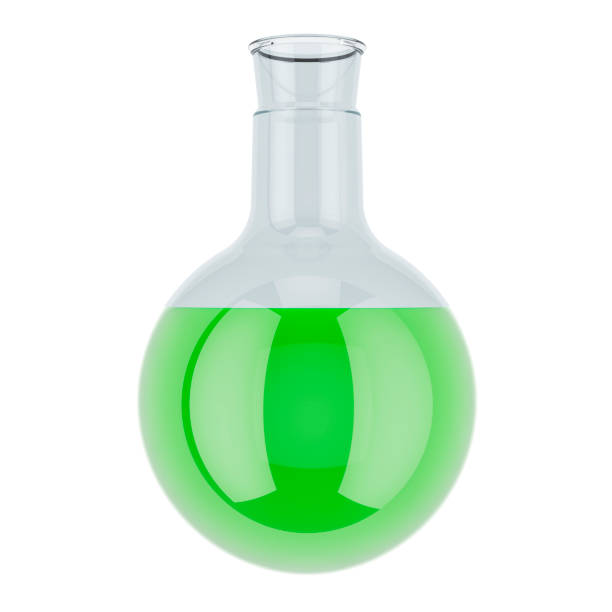 istock Chemical flask with green liquid, 3D rendering isolated on white background 1270126896