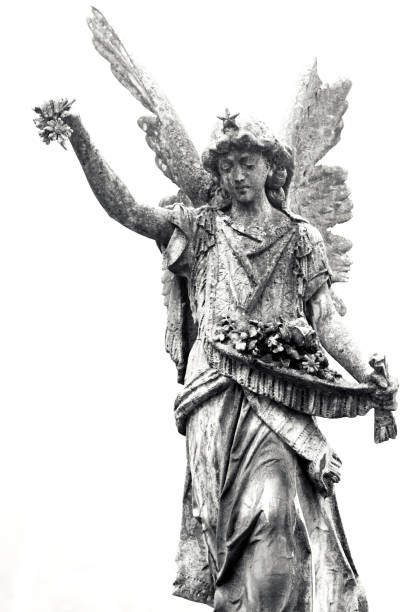 istock Black and white Angel, old statue of angle, white background with copy space 1270129151