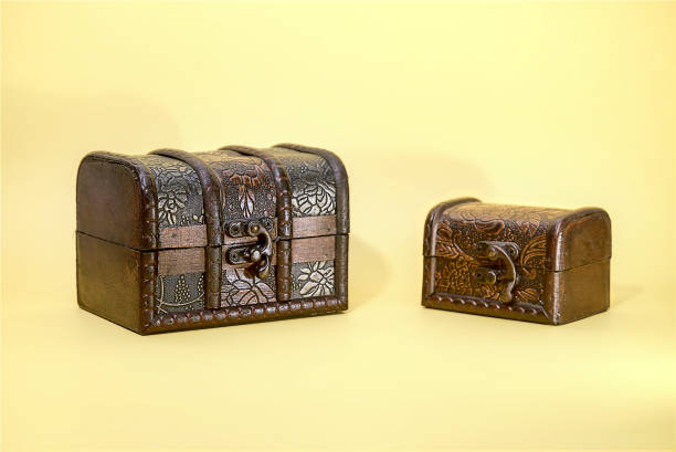 istock Two Antique wooden trunk lined with leather 1270130182