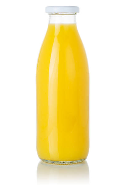 istock Orange fruit juice smoothie drink in a bottle isolated on white 1270131316