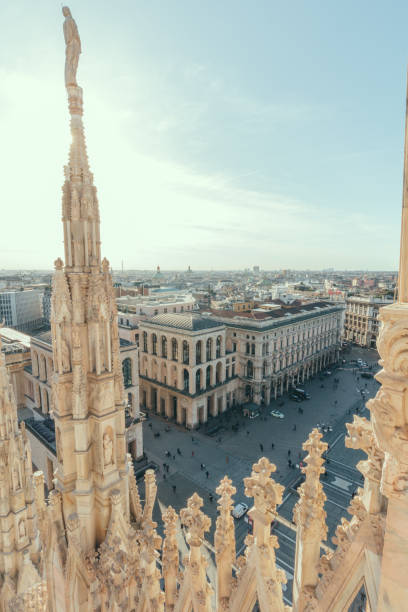 istock Milan old town square at sunset seen from Milan Cathedral 1270132173