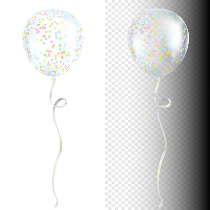 Transparent balloon with colorful confetti vector illustration