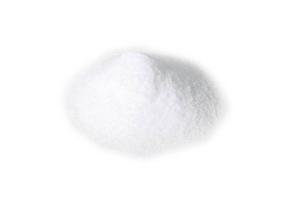 istock Heap of erythritol isolated on white background. Front views. Sugar substitute on white background. Wooden bowl of erythritis isolated on white background 1270133568