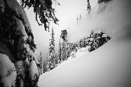 Powder skiing in the backcountry.