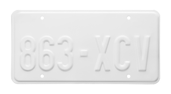 White United States License Plate Cut Out.