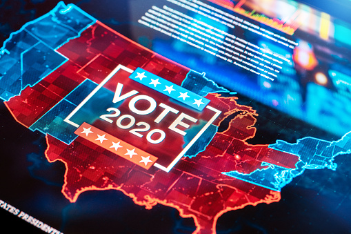 US vote 2020 infographic on digital background