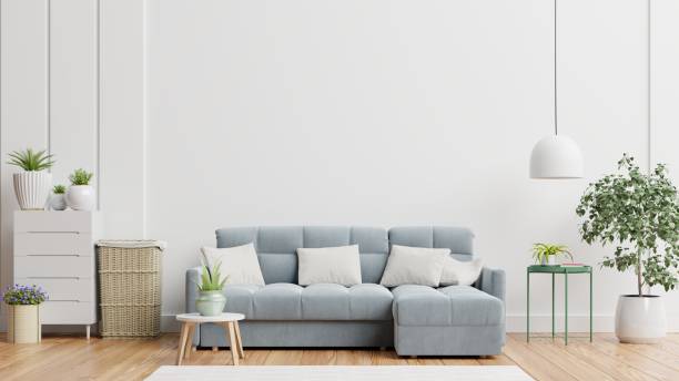 istock Bright and cozy modern living room interior have sofa and lamp with white wall background. 1270145295