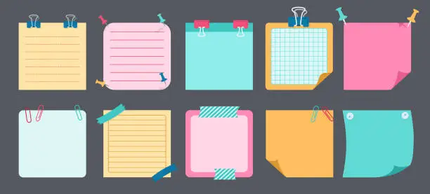 Vector illustration of Paper sticky note flat set notebook reminds vector