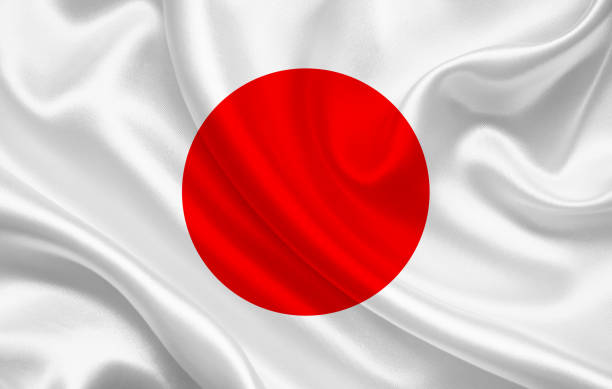 istock Flag of Japan country on wavy silk fabric background panorama 1270150776