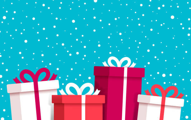ilustrações de stock, clip art, desenhos animados e ícones de christmas and holiday gifts snow winter background - abstract backgrounds bow greeting card
