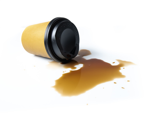 Hot coffee spill stain accident drop white background