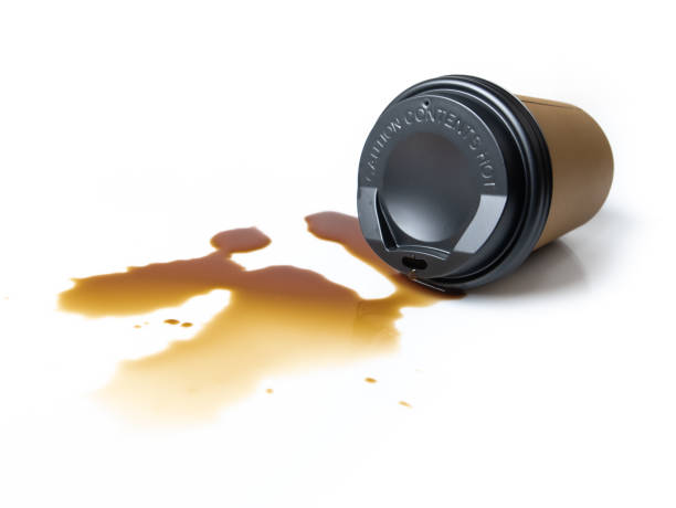 istock Hot coffee spill stain accident drop white background 1270158033