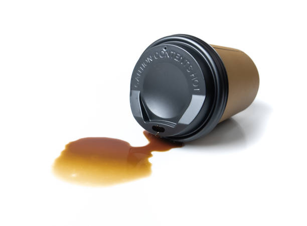 istock Hot coffee spill stain accident drop white background 1270158036
