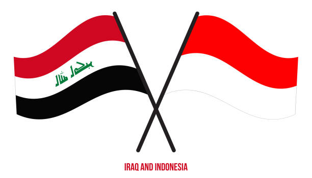 istock Iraq and Indonesia Flags Crossed And Waving Flat Style. Official Proportion. Correct Colors. 1270158772