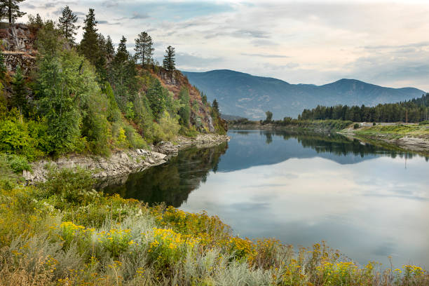 O calmo rio Kootenay em Idaho. - foto de acervo