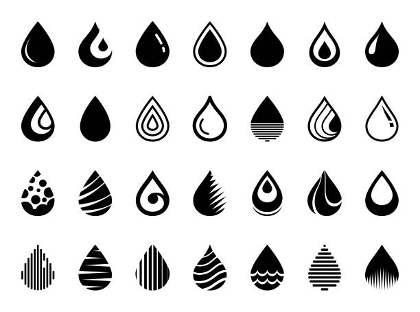 ilustraciones, imágenes clip art, dibujos animados e iconos de stock de iconos de gota de agua establecidos - oil industry illustrations